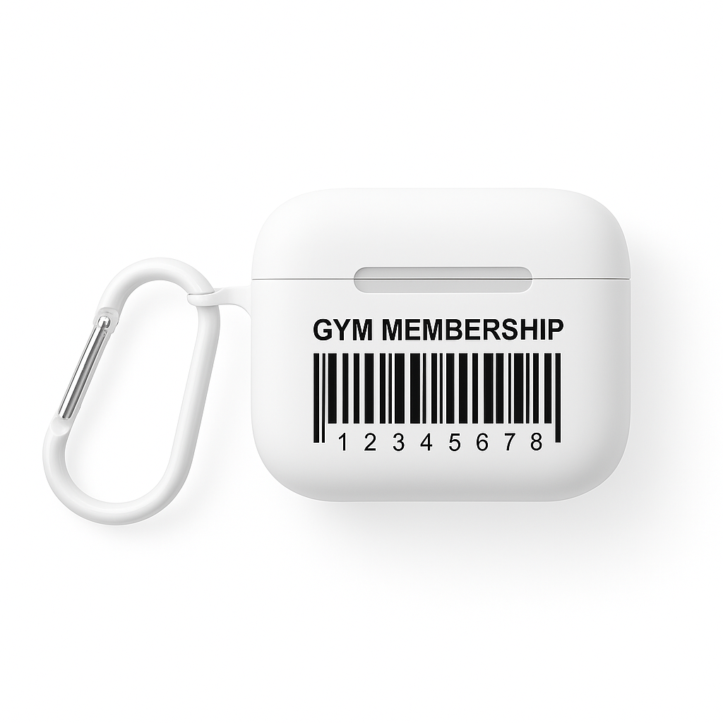 Fireball Gear - Flame & Gear Circle - Black & Red - Upload Own Personal Gym Barcode Image to be Printed on the Back - AirPods Case Cover