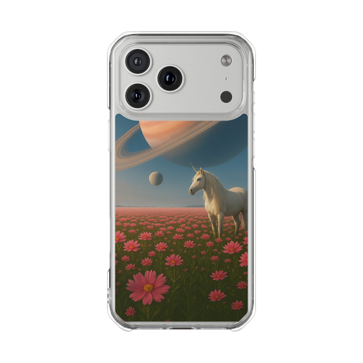 Fundas magnéticas transparentes de impacto para iPhone con diseño de unicornio cósmico
