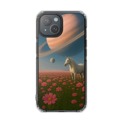 Fundas magnéticas transparentes de impacto para iPhone con diseño de unicornio cósmico