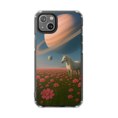 Fundas magnéticas transparentes de impacto para iPhone con diseño de unicornio cósmico