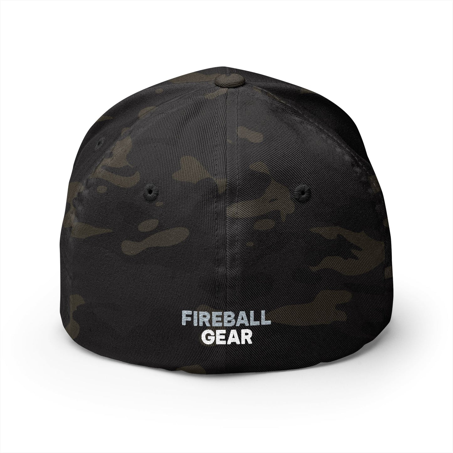 Fireball Gear - Brand Logo - Flame & Gear - Gray & White - FlexFit Cap