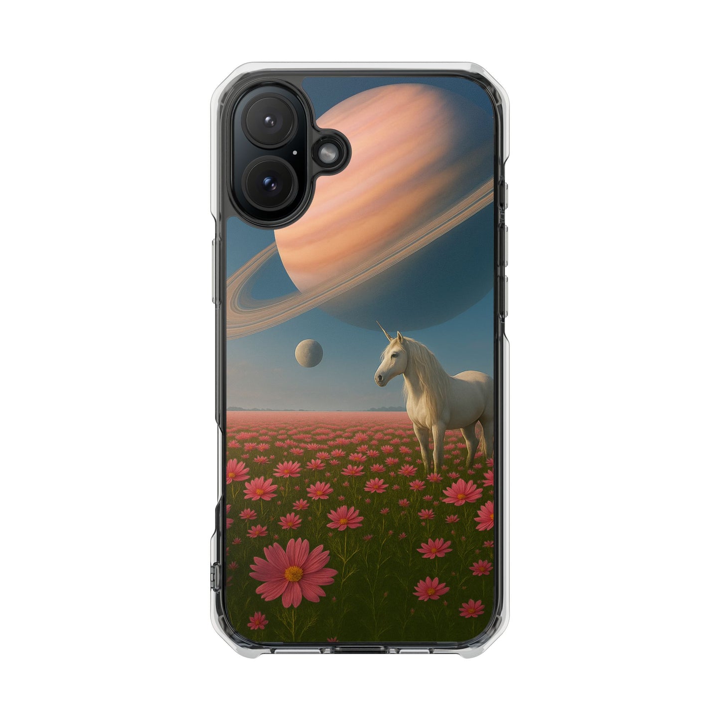 Fundas magnéticas transparentes de impacto para iPhone con diseño de unicornio cósmico