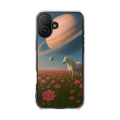 Fundas magnéticas transparentes de impacto para iPhone con diseño de unicornio cósmico