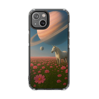 Fundas magnéticas transparentes de impacto para iPhone con diseño de unicornio cósmico