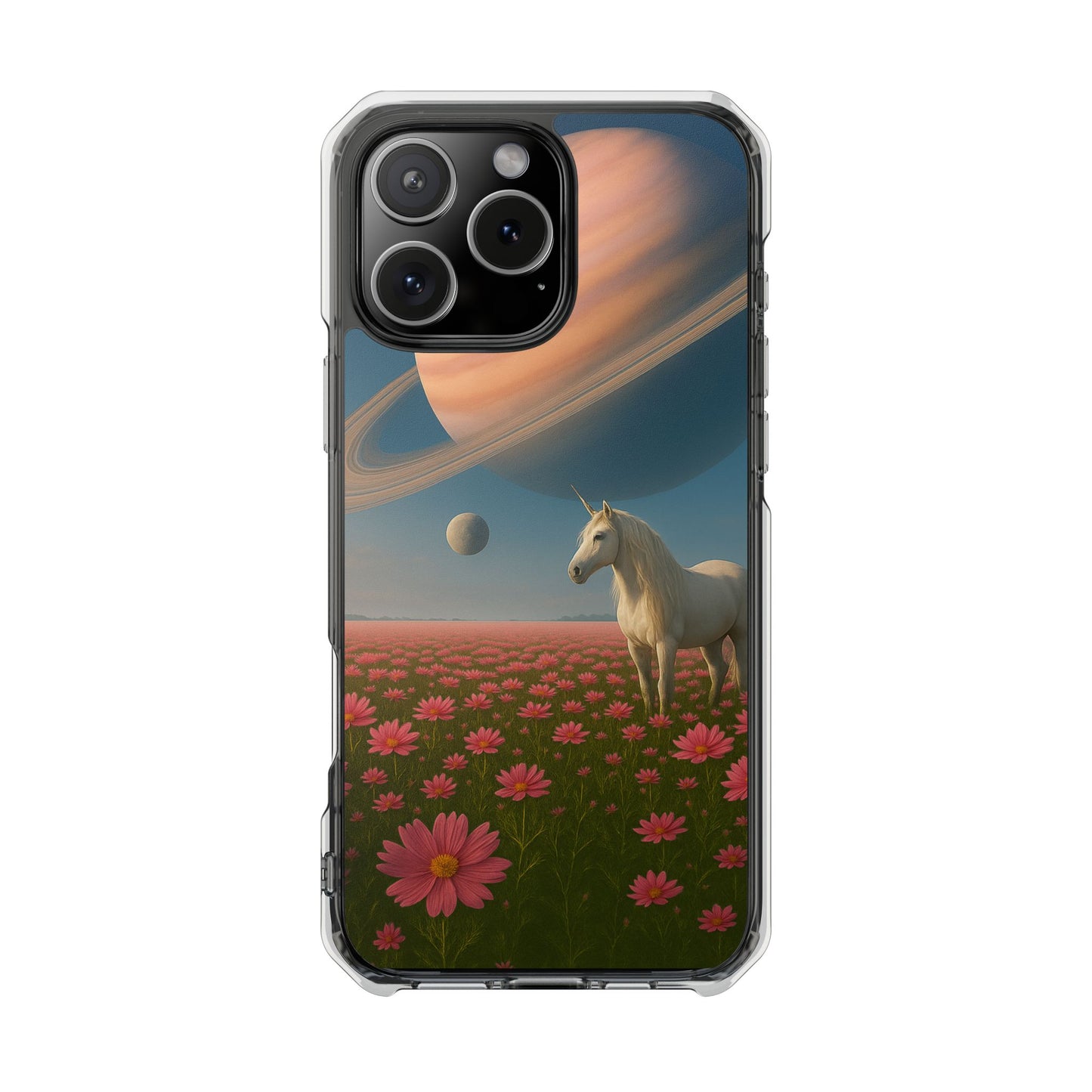 Fundas magnéticas transparentes de impacto para iPhone con diseño de unicornio cósmico