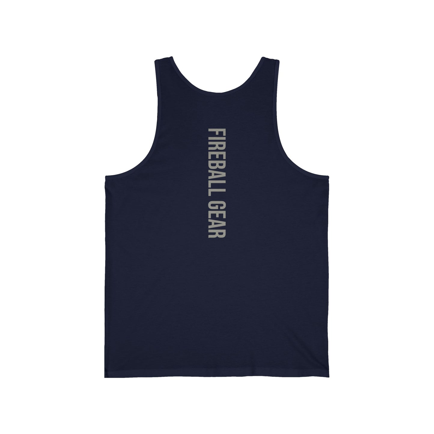 Camiseta sin mangas unisex Fireball Gear - Flame &amp; Gear - Gris y blanca