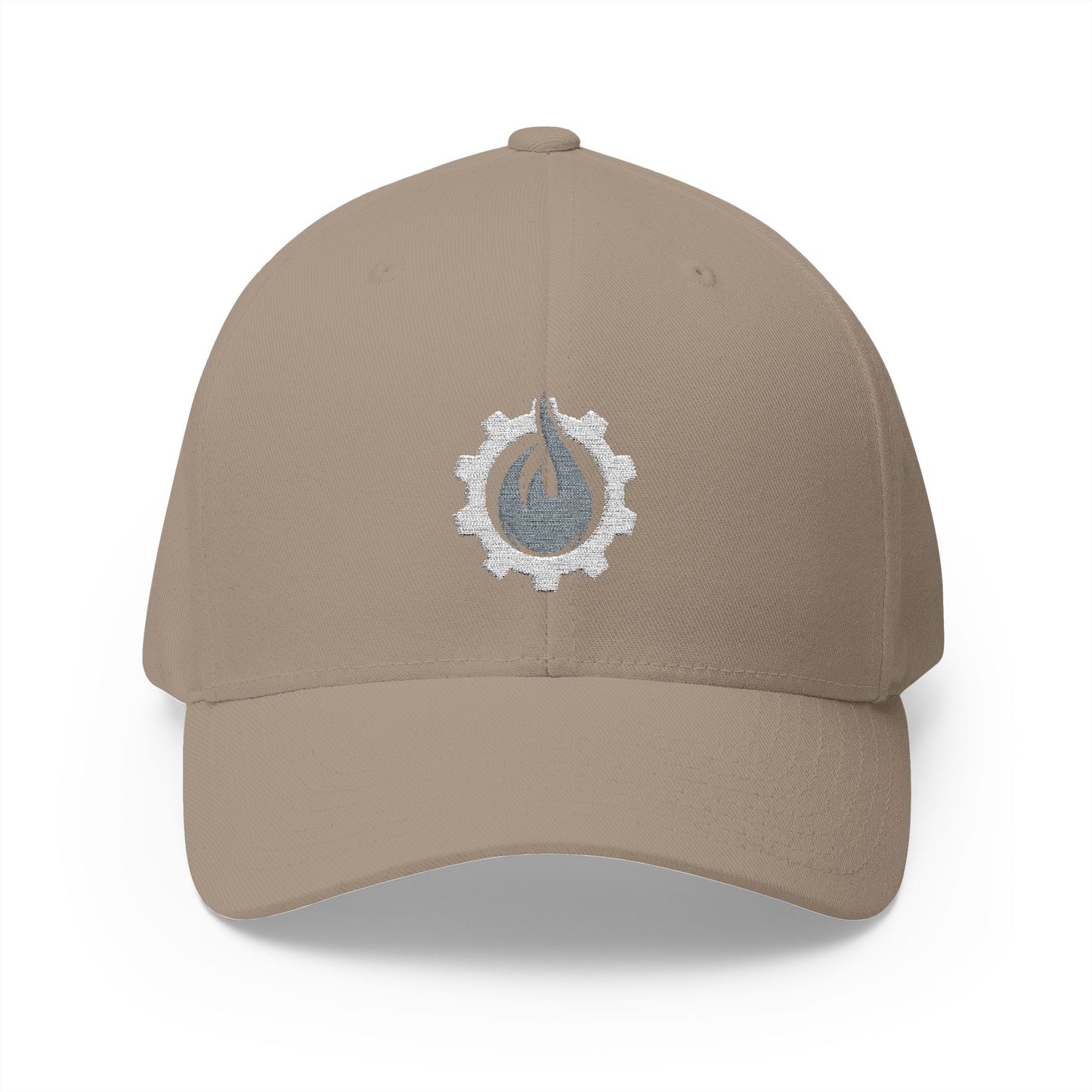 Fireball Gear - Brand Logo - Flame & Gear - Gray & White - FlexFit Cap