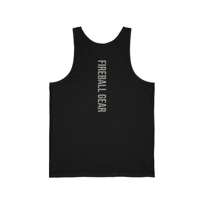 Camiseta sin mangas unisex Fireball Gear - Flame &amp; Gear - Gris y blanca