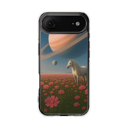 Fundas magnéticas transparentes de impacto para iPhone con diseño de unicornio cósmico