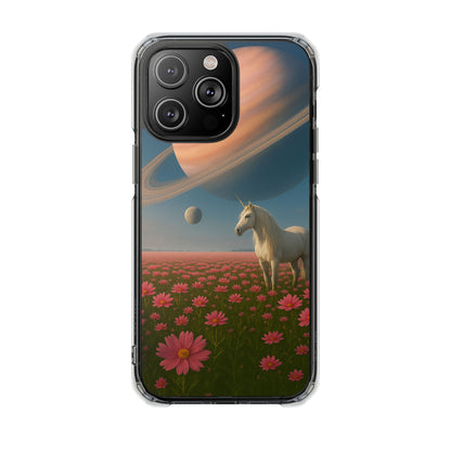 Fundas magnéticas transparentes de impacto para iPhone con diseño de unicornio cósmico