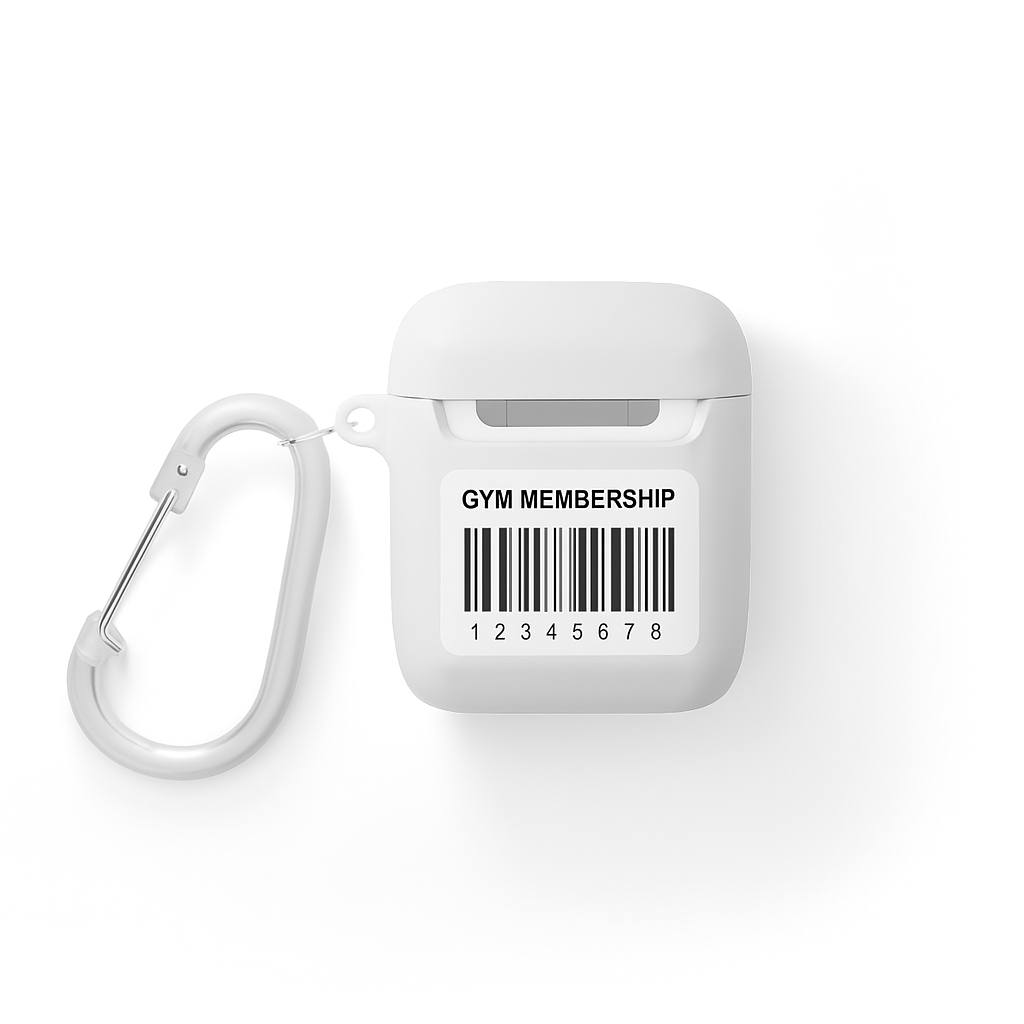 Fireball Gear - Flame & Gear Circle - Black & Red - Upload Own Personal Gym Barcode Image to be Printed on the Back - AirPods Case Cover