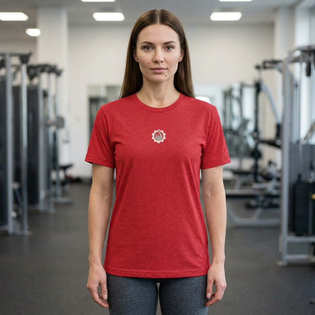 Fireball Gear - Camiseta unisex de mezcla triple gris y blanca con llamas y engranajes centrados