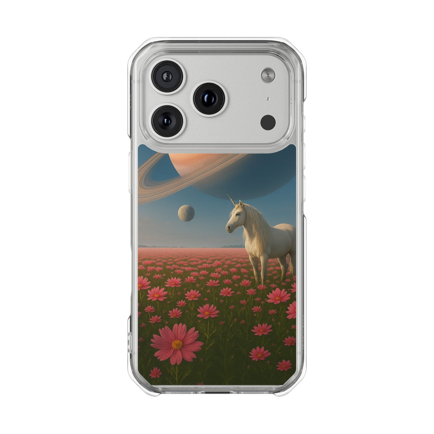 Fundas magnéticas transparentes de impacto para iPhone con diseño de unicornio cósmico
