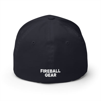 Fireball 3D - Brand Logo - Flame & Text - Red & White - Dark Colors - FlexFit Cap
