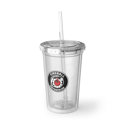 Fireball Enterprise – 16oz isolierter Acrylbecher mit Deckel und Strohhalm