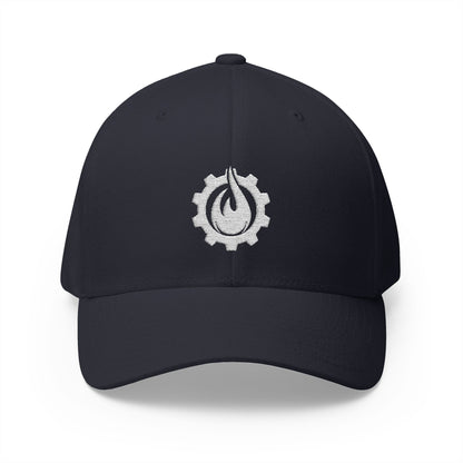 Fireball Gear - Flame & Gear - White - FlexFit Embroidered Baseball Cap