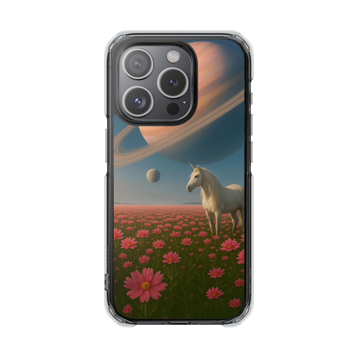 Fundas magnéticas transparentes de impacto para iPhone con diseño de unicornio cósmico
