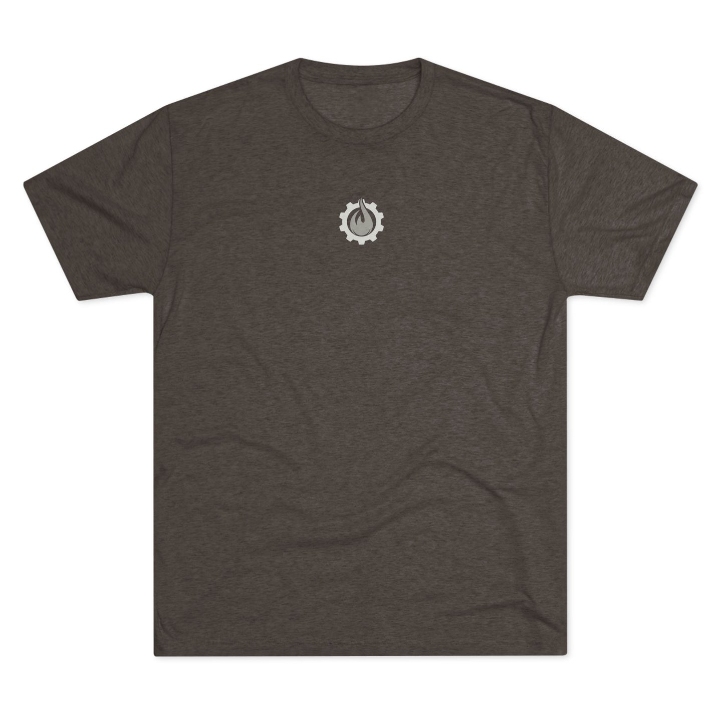 Fireball Gear - Camiseta unisex de mezcla triple gris y blanca con llamas y engranajes centrados
