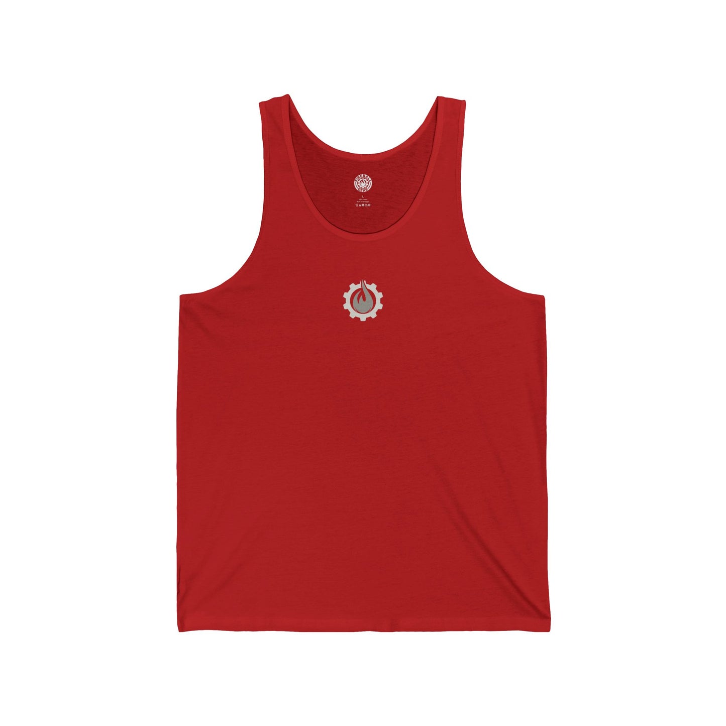 Camiseta sin mangas unisex Fireball Gear - Flame &amp; Gear - Gris y blanca