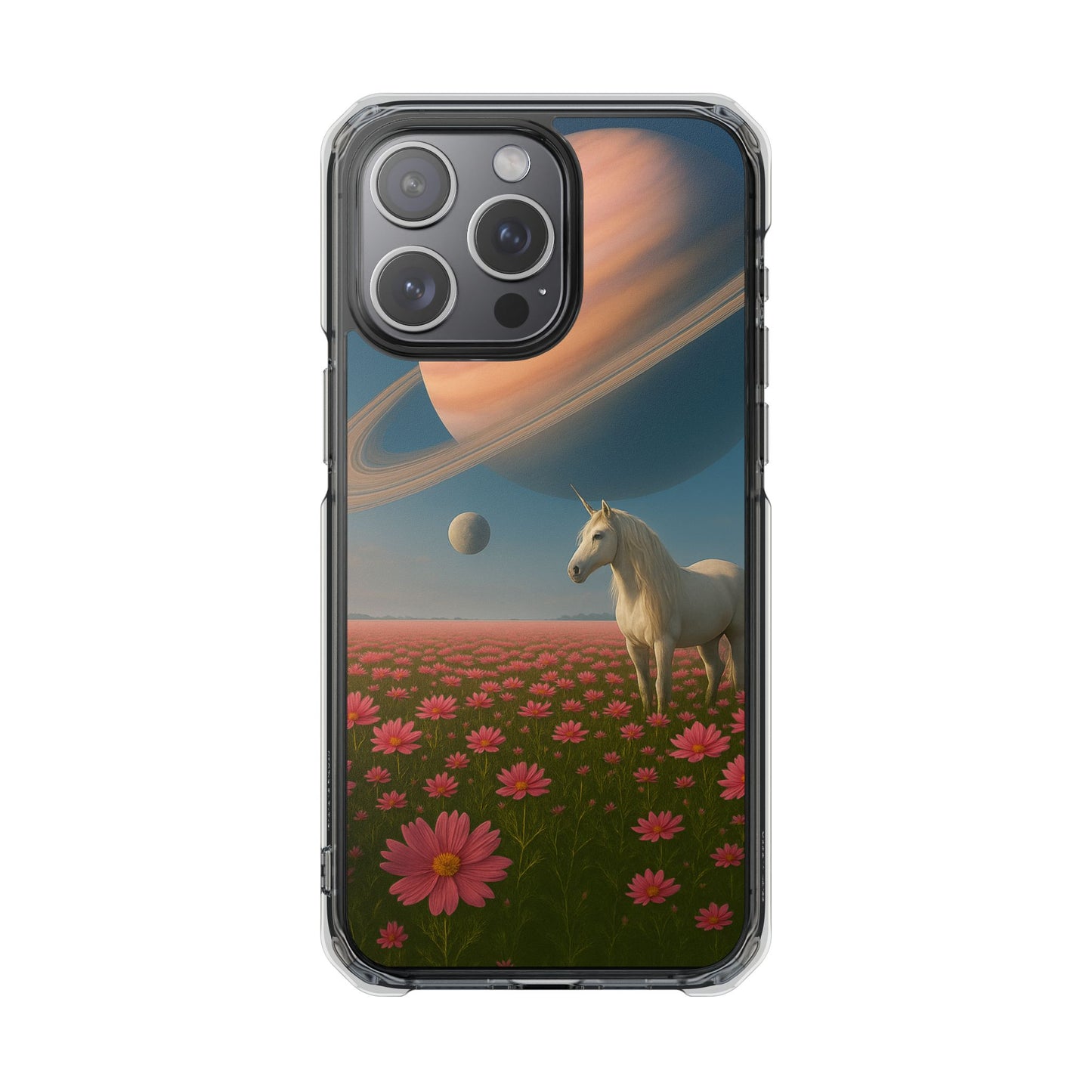 Fundas magnéticas transparentes de impacto para iPhone con diseño de unicornio cósmico