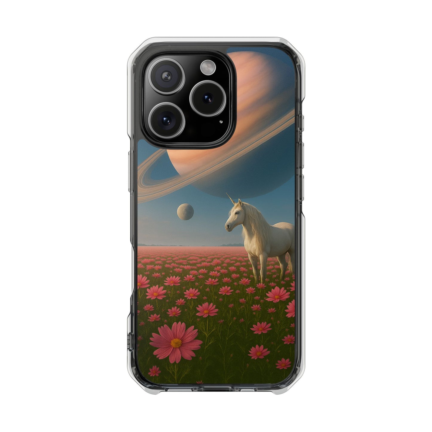 Fundas magnéticas transparentes de impacto para iPhone con diseño de unicornio cósmico