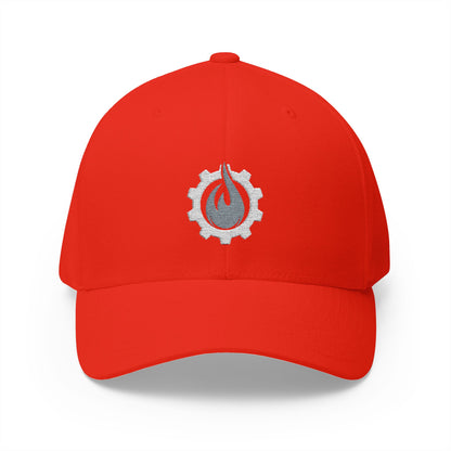 Fireball Gear - Brand Logo - Flame & Gear - Gray & White - FlexFit Cap