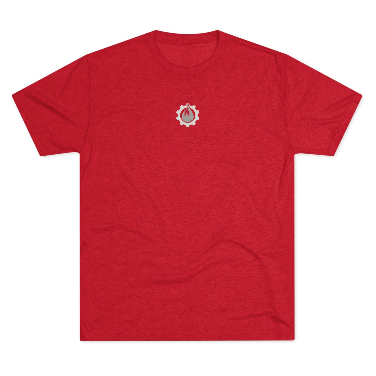 Fireball Gear - Camiseta unisex de mezcla triple gris y blanca con llamas y engranajes centrados