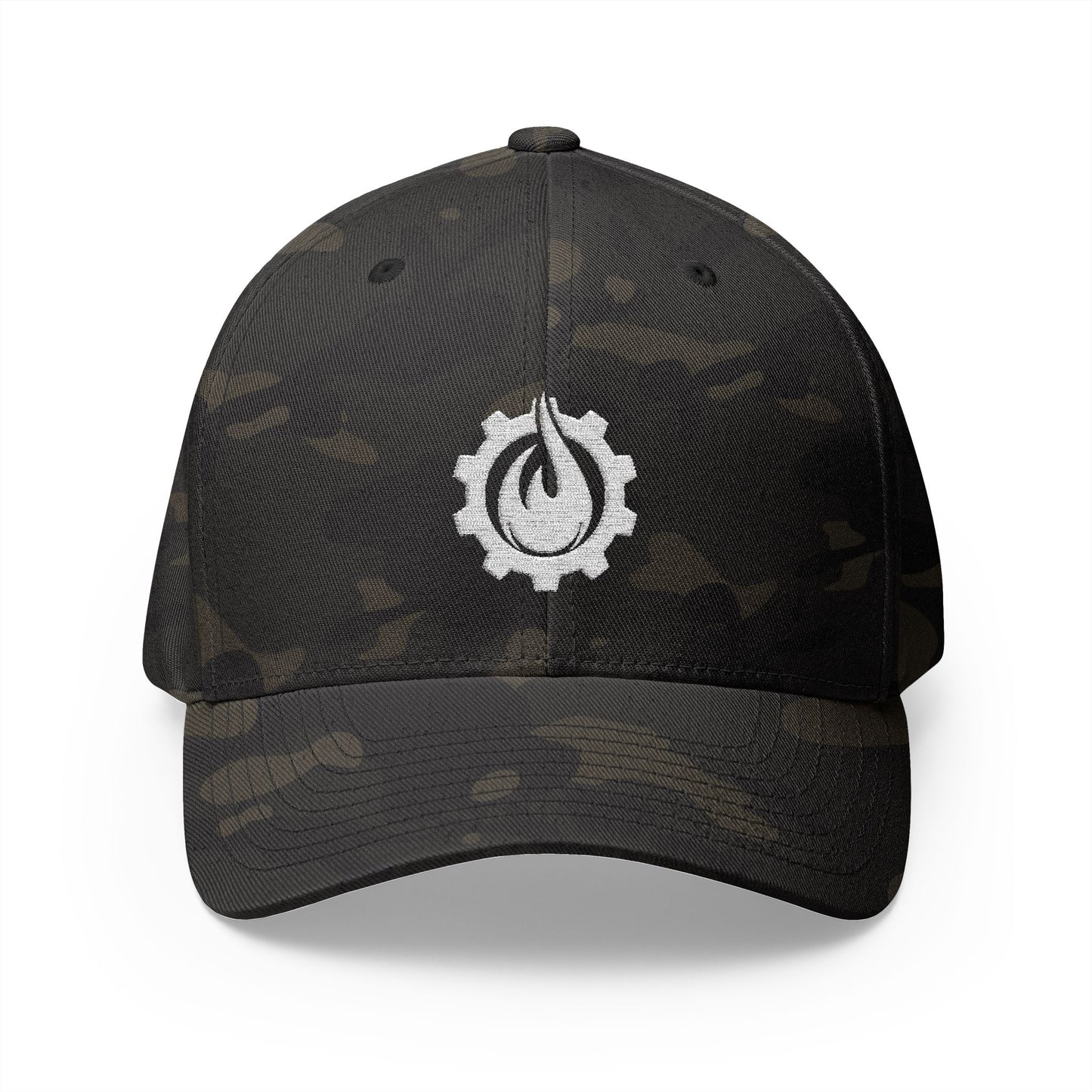 Fireball Gear - Flame & Gear - White - FlexFit Embroidered Baseball Cap