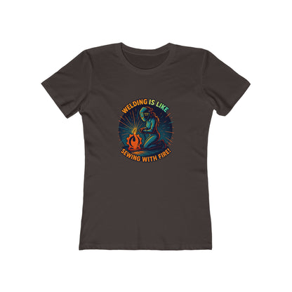 Soldar es como coser con fuego - Camiseta ajustada para mujer